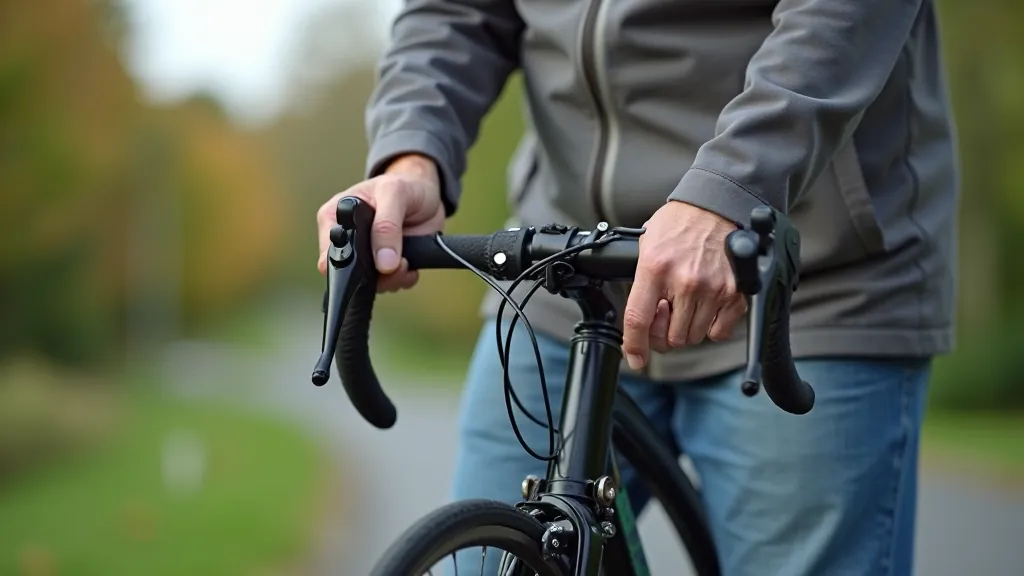 Senior cyclist preparing a bicycle for a ride